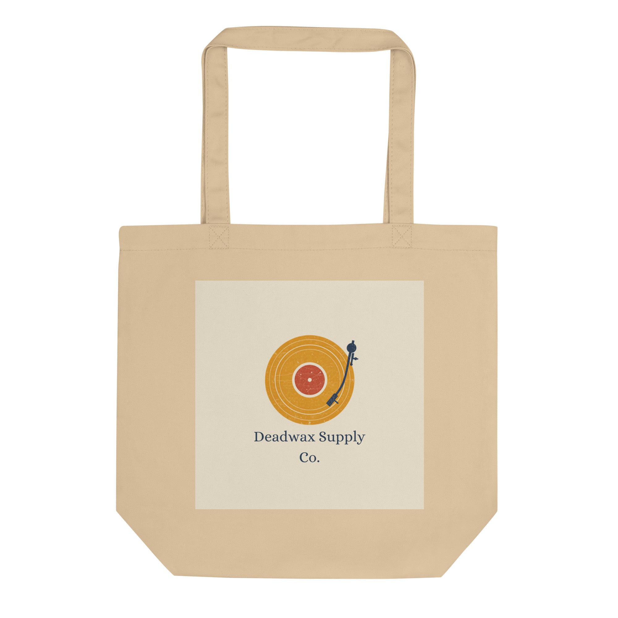 Deadwax Record Run Tote - canvas tote bag with vinyl record and tonearm logo for vinyl collectors