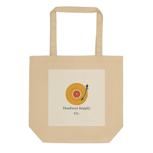 Deadwax Record Run Tote - canvas tote bag with vinyl record and tonearm logo for vinyl collectors