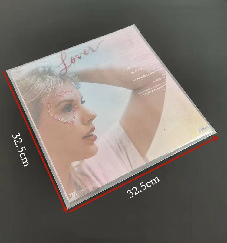 Vinyl record sliding into clear outer protection sleeve