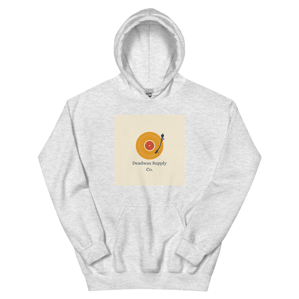 Deadwax Tonearm Hoodie in ash – vinyl record collector hoodie with tonearm and record logo