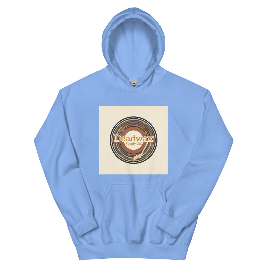 Deadwax Tonearm Hoodie in carolina blue – vinyl record collector hoodie with tonearm and record logo