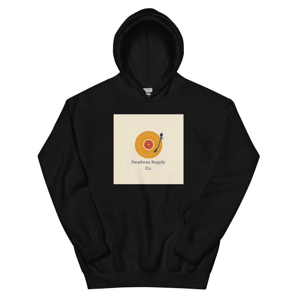Deadwax Tonearm Hoodie in jade dome – vinyl record collector hoodie with tonearm and record logo