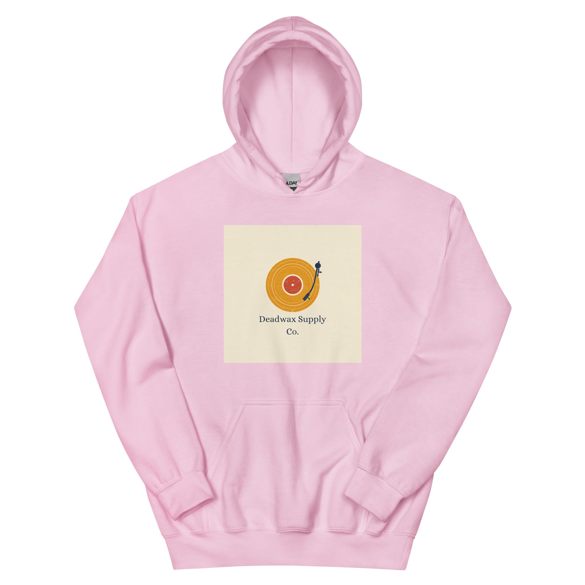 Deadwax Tonearm Hoodie in light pink – vinyl record collector hoodie with tonearm and record logo