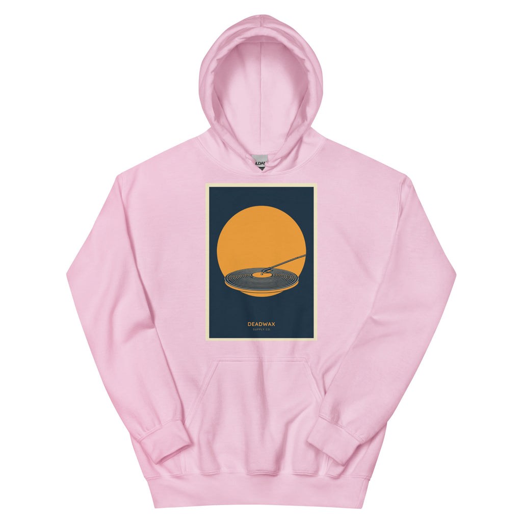 Deadwax Tonearm Hoodie in light pink – vinyl record collector hoodie with tonearm and record logo