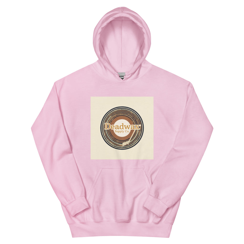 Deadwax Tonearm Hoodie in light pink – vinyl record collector hoodie with tonearm and record logo