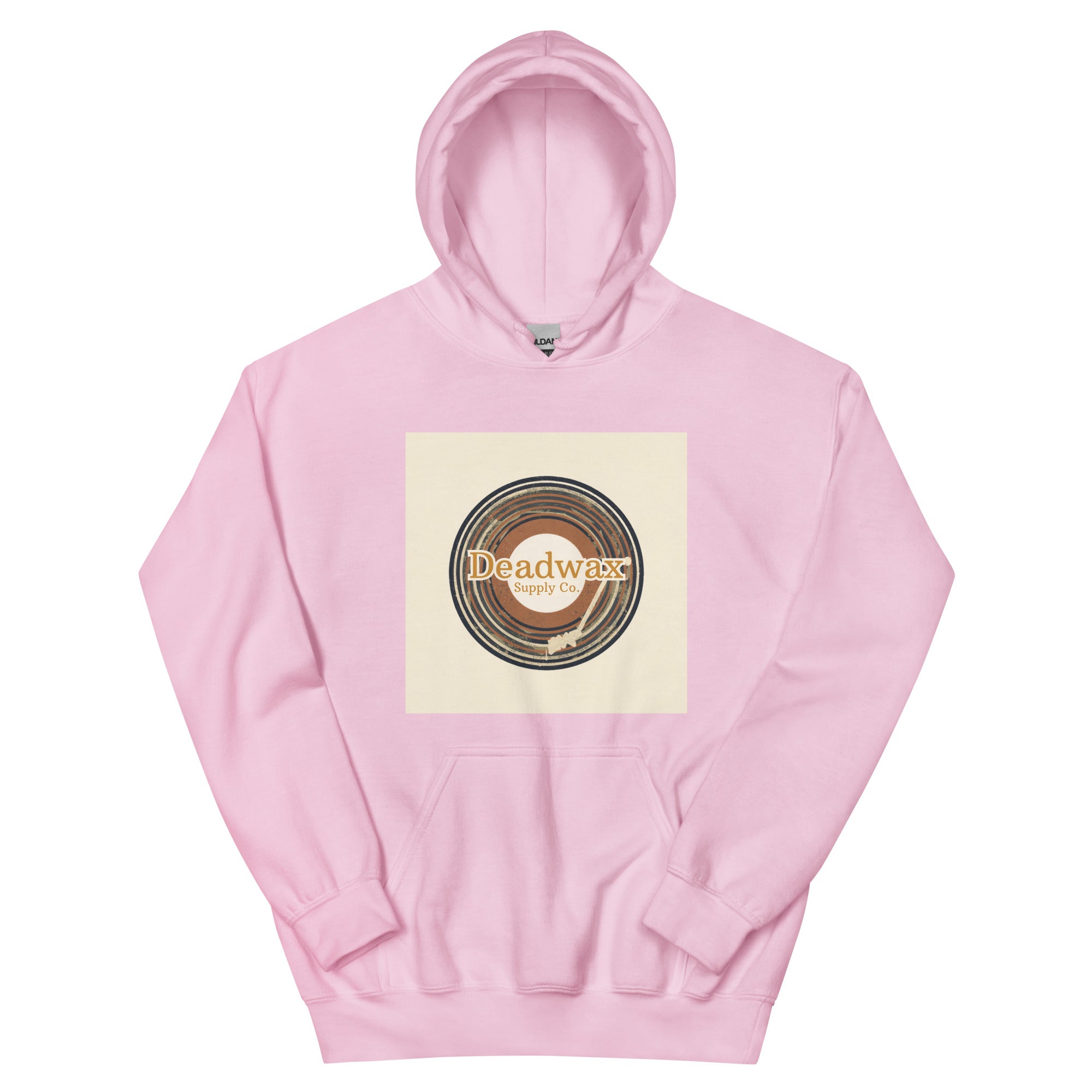 Deadwax Tonearm Hoodie in light pink – vinyl record collector hoodie with tonearm and record logo