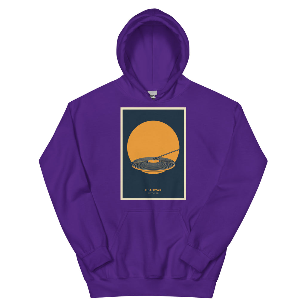 Deadwax Tonearm Hoodie in purple – vinyl record collector hoodie with tonearm and record logo