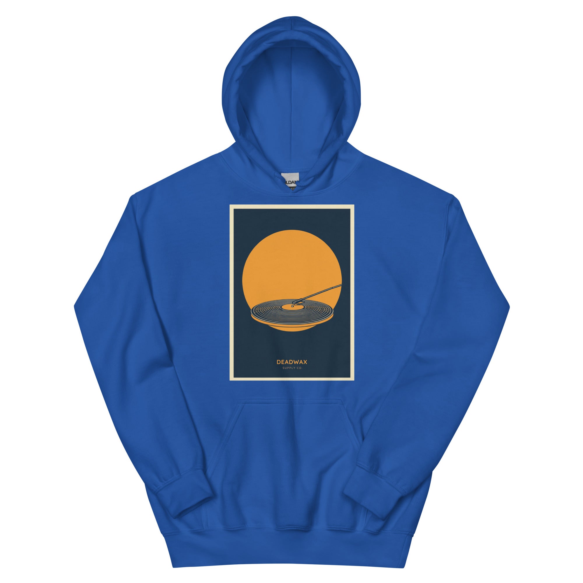 Deadwax Tonearm Hoodie in royal – vinyl record collector hoodie with tonearm and record logo
