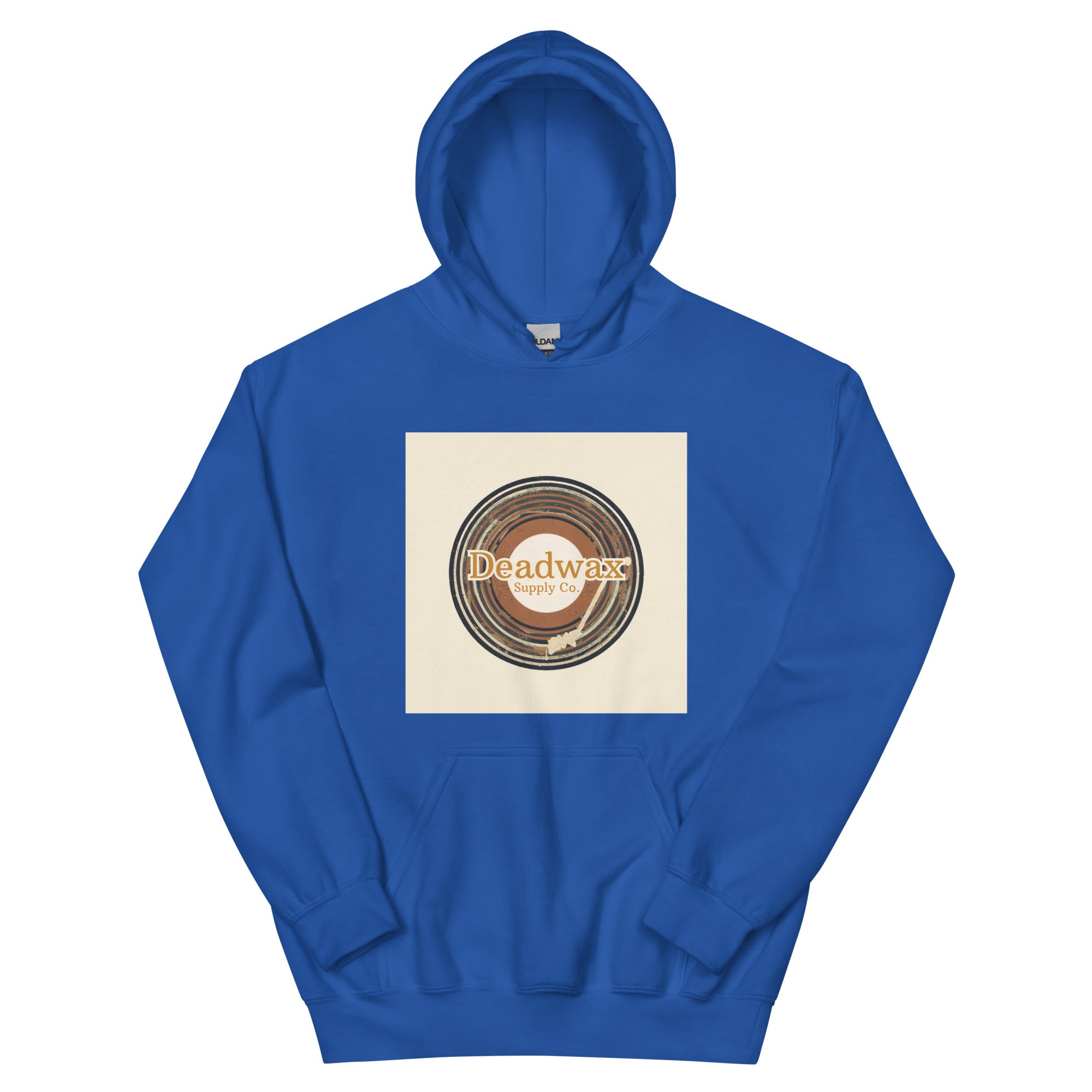 Deadwax Tonearm Hoodie in royal – vinyl record collector hoodie with tonearm and record logo