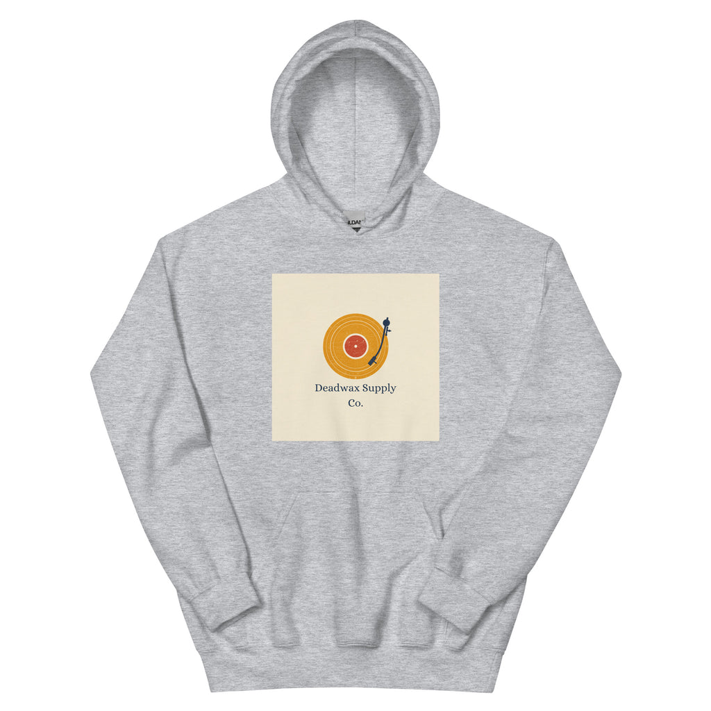 Deadwax Tonearm Hoodie in sport grey – vinyl record collector hoodie with tonearm and record logo