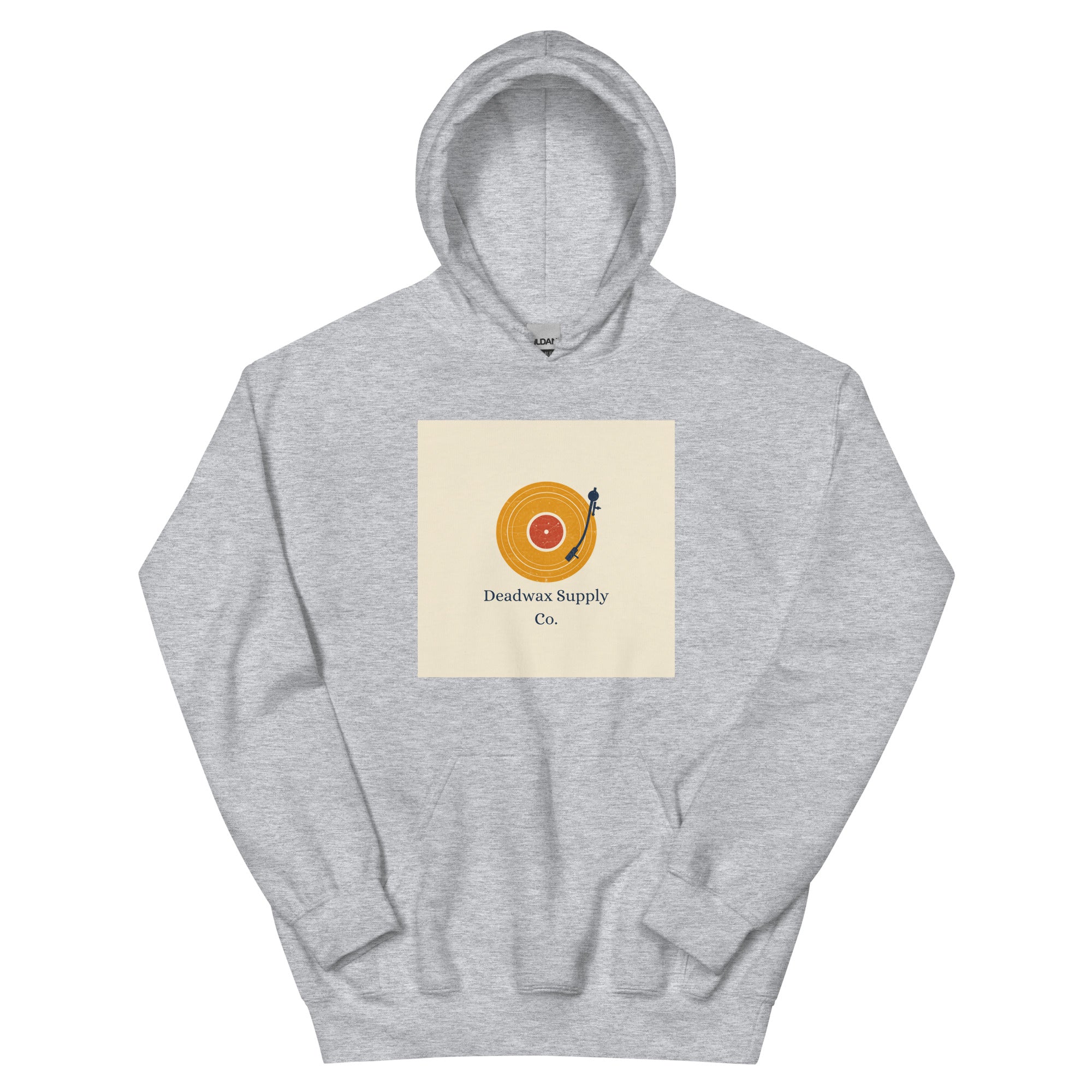 Deadwax Tonearm Hoodie in sport grey – vinyl record collector hoodie with tonearm and record logo