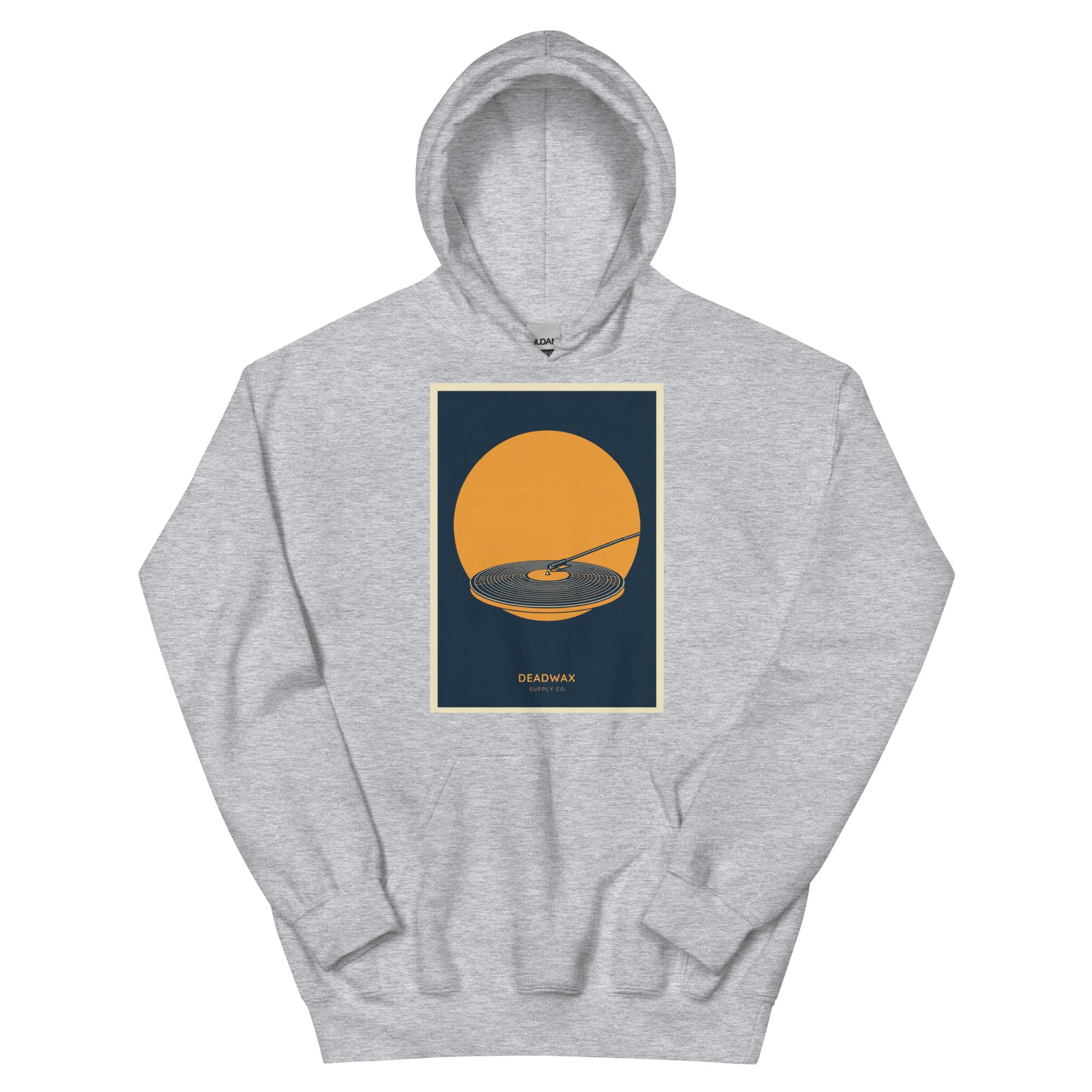 Deadwax Tonearm Hoodie in sport grey – vinyl record collector hoodie with tonearm and record logo