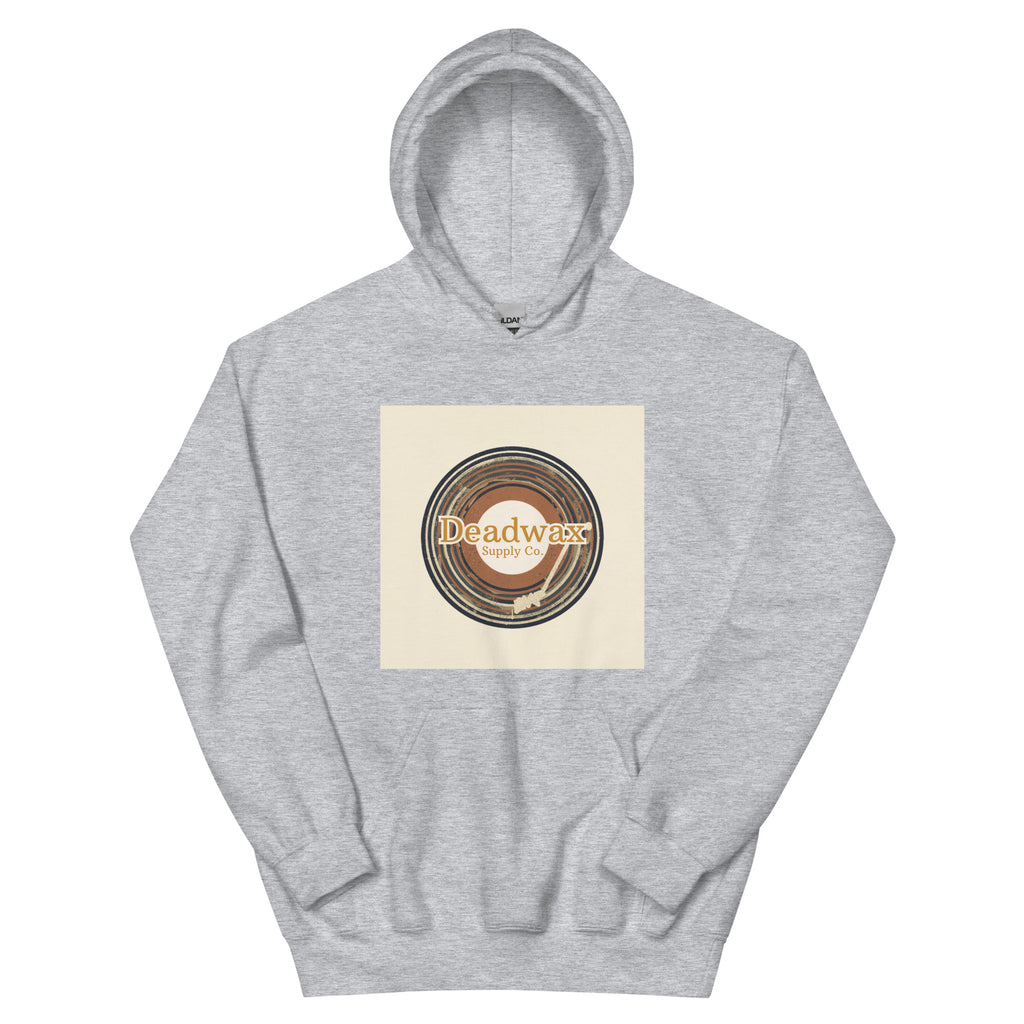 Deadwax Tonearm Hoodie in sport grey – vinyl record collector hoodie with tonearm and record logo