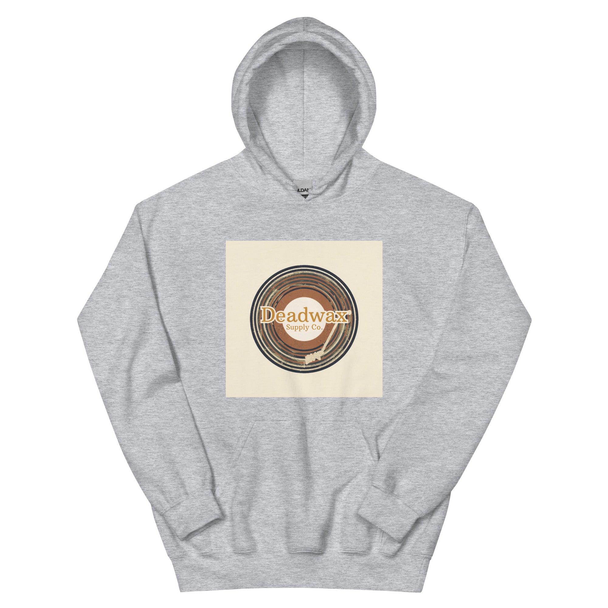 Deadwax Tonearm Hoodie in sport grey – vinyl record collector hoodie with tonearm and record logo