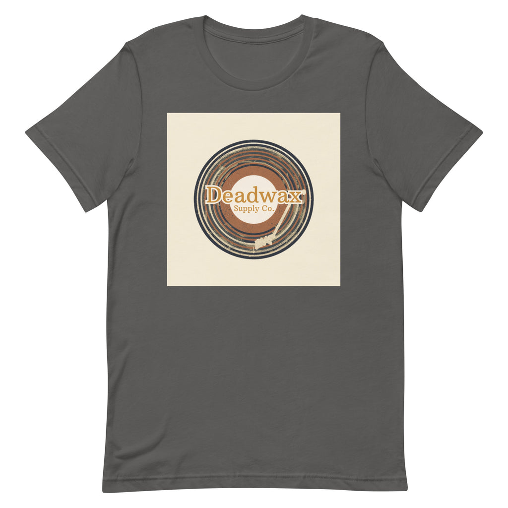 Deadwax Tonearm Tee in asphalt – vinyl record collector t-shirt with tonearm and record logo