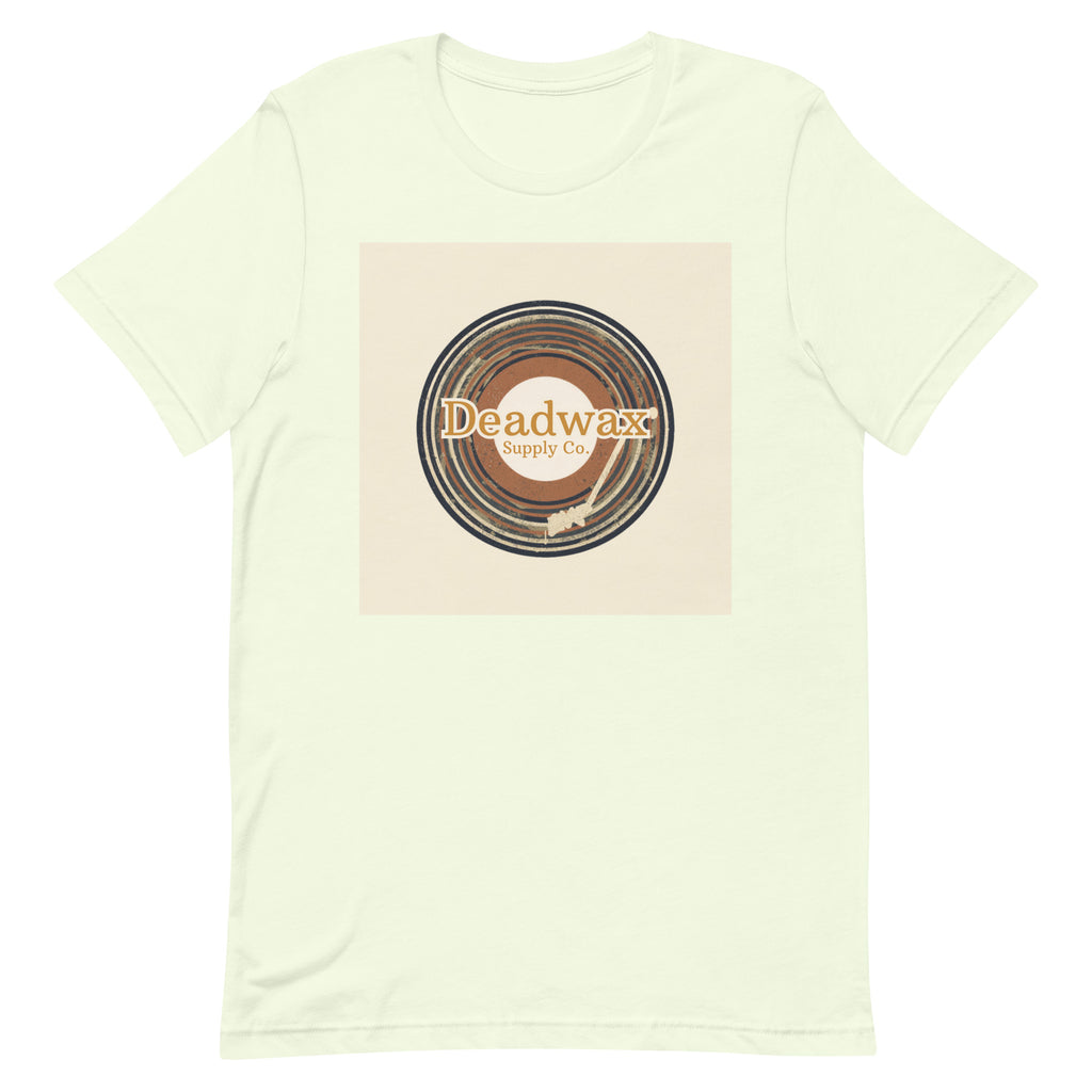 Deadwax Tonearm Tee in citron – vinyl record collector t-shirt with tonearm and record logo
