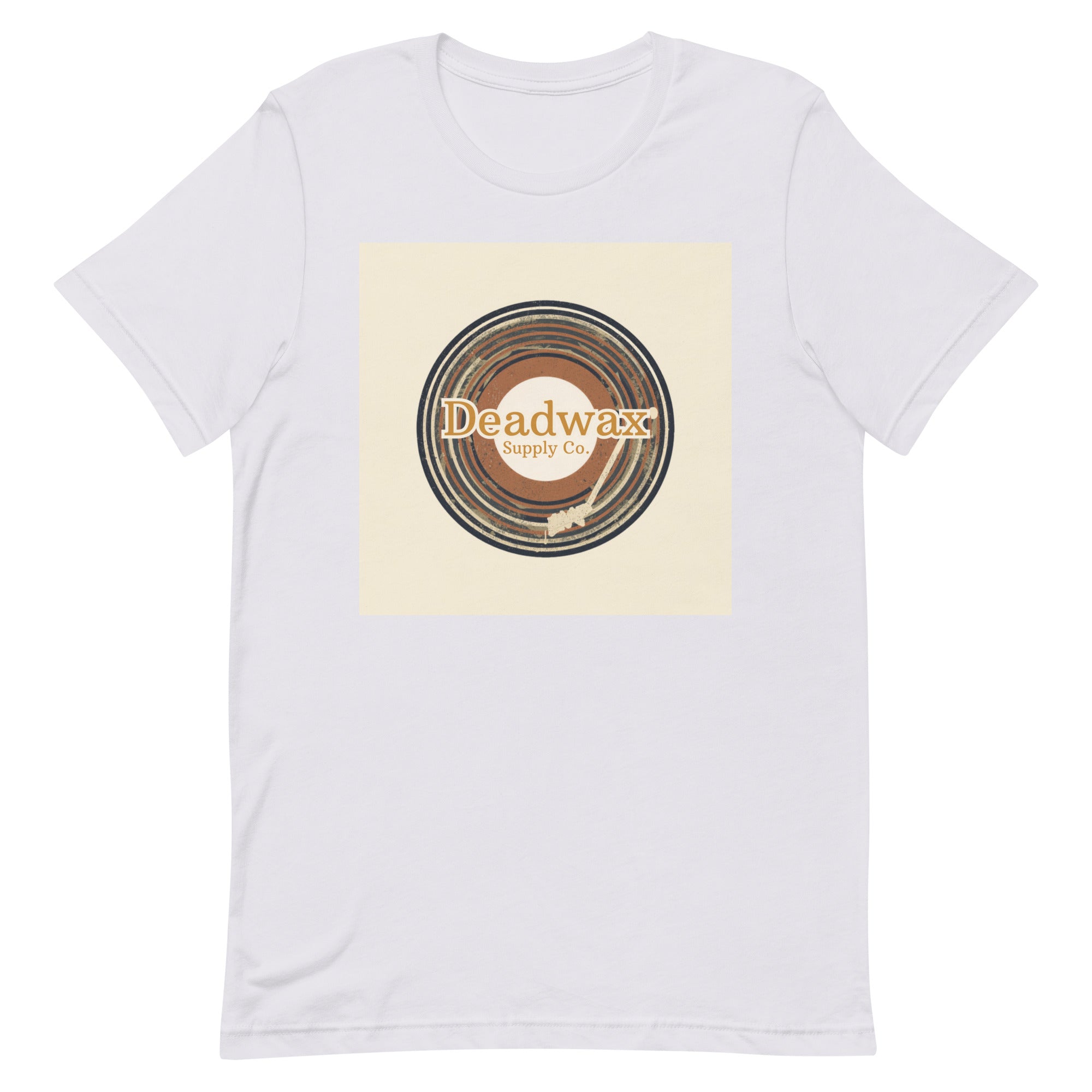 Deadwax Tonearm Tee in lavender dust – vinyl record collector t-shirt with tonearm and record logo