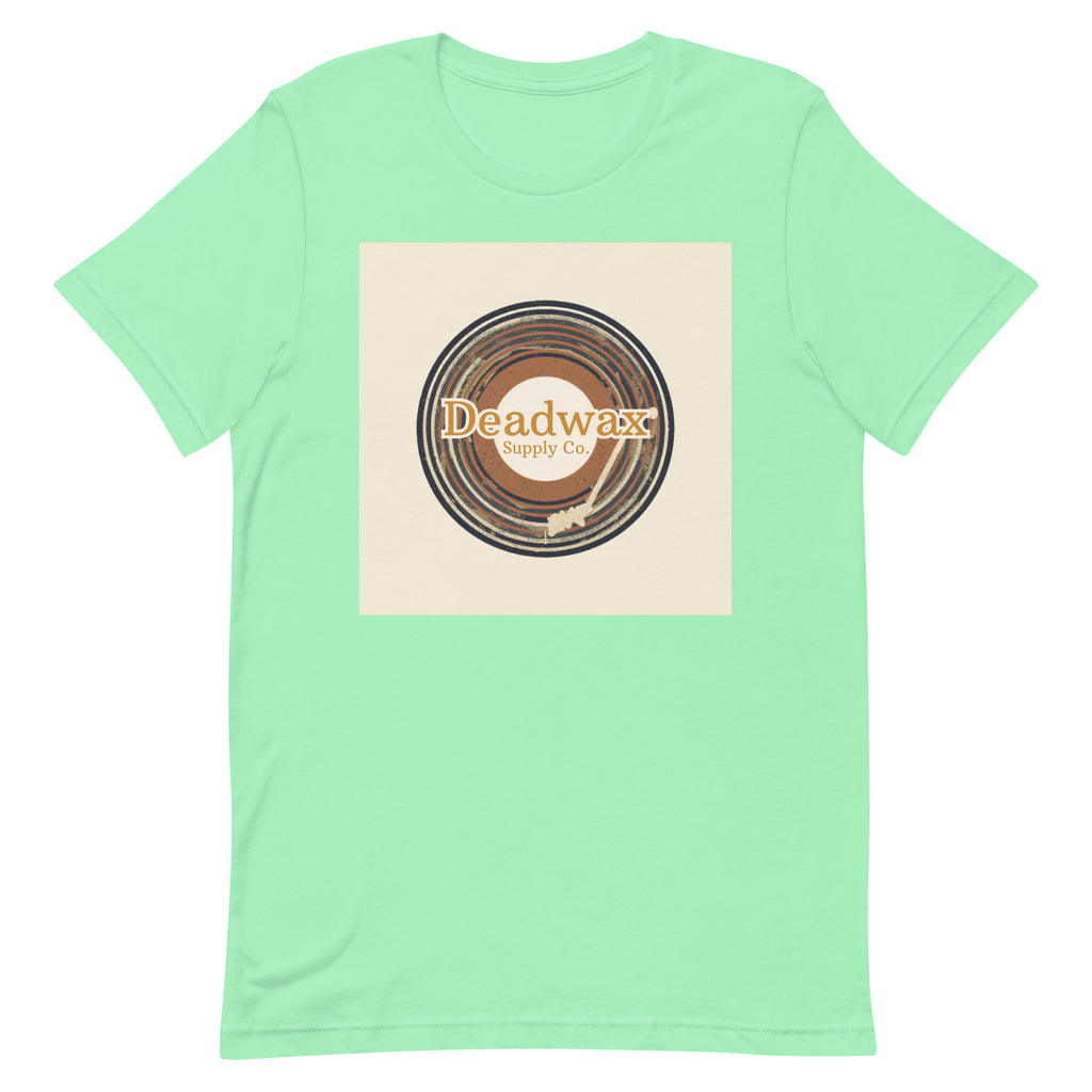 Deadwax Tonearm Tee in mint – vinyl record collector t-shirt with tonearm and record logo