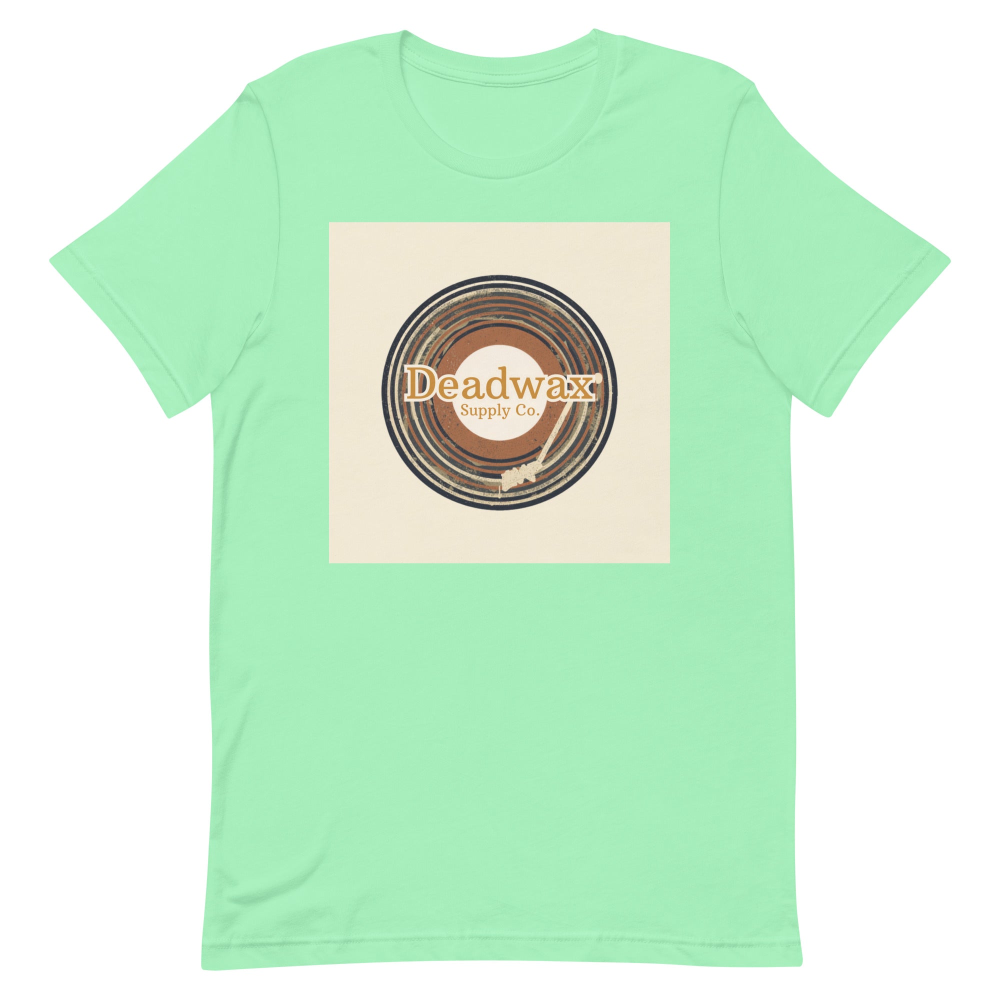 Deadwax Tonearm Tee in mint – vinyl record collector t-shirt with tonearm and record logo