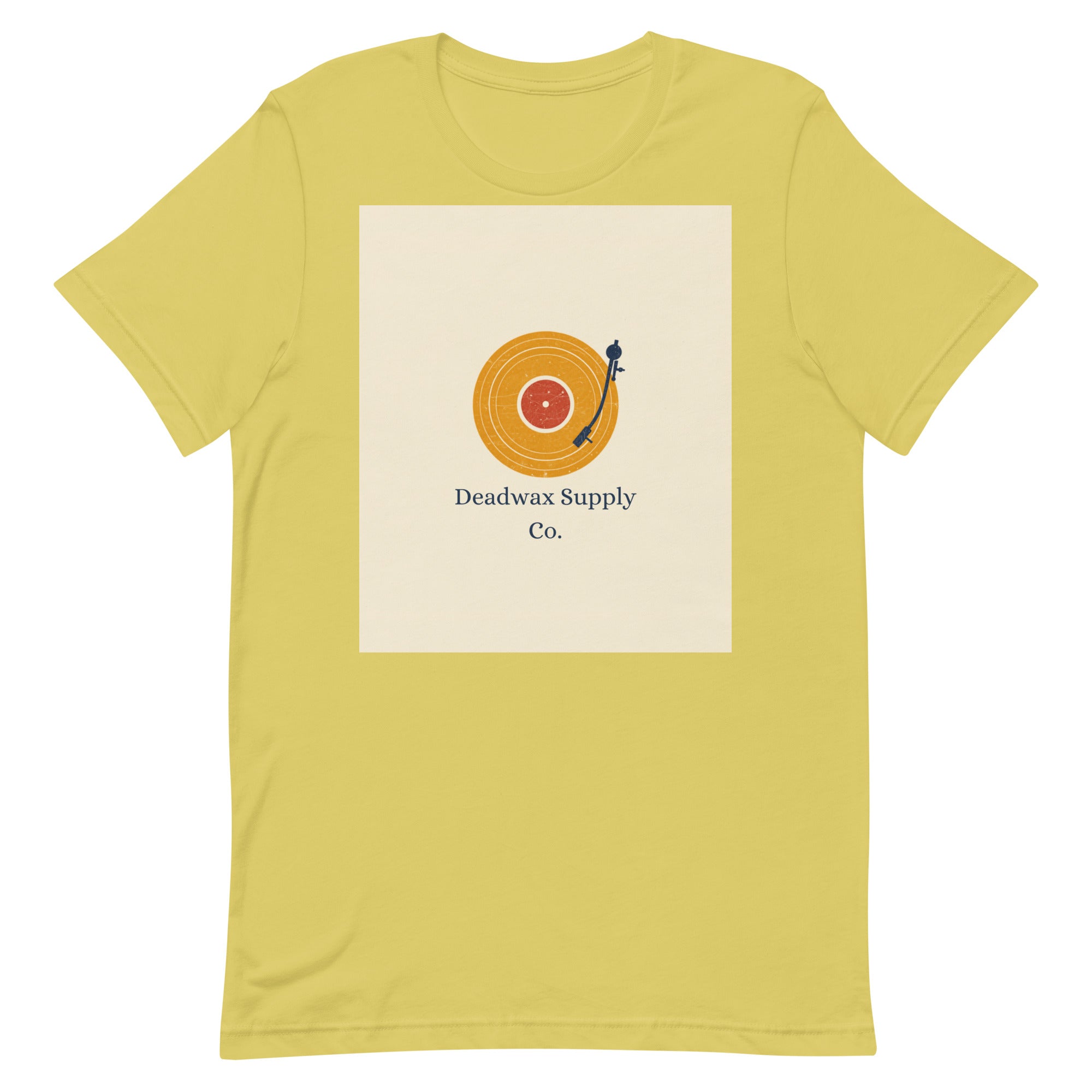Deadwax Tonearm Tee in strobe – vinyl record collector t-shirt with tonearm and record logo