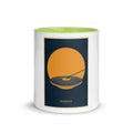 Deadwax Morning Spin Mug – ceramic mug with vinyl record and tonearm logo, front view