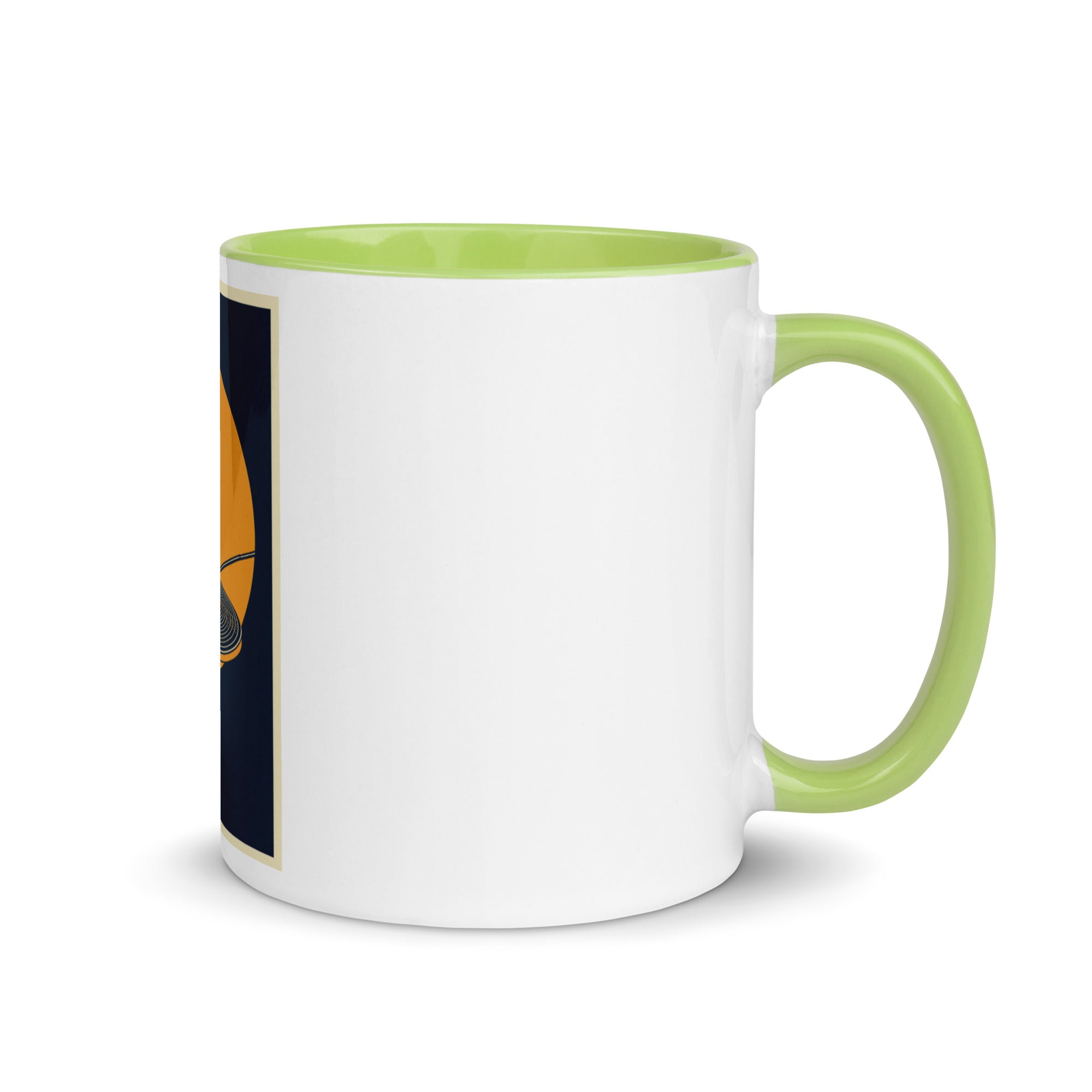Deadwax Morning Spin Mug – ceramic mug with vinyl record and tonearm logo, right view